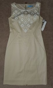NWT 0 Antonio Milani Khaki Carys dress, Papyrus, beaded